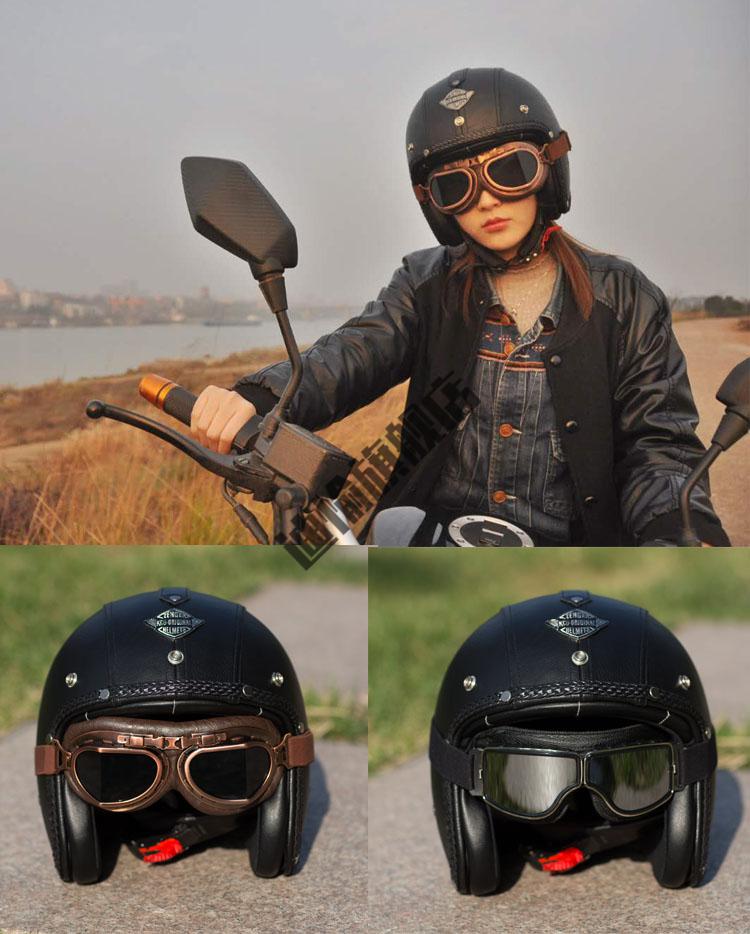 复古头盔男半盔哈雷摩托车四季机车踏板车皮盔男女电动车安帽夏季搭配
