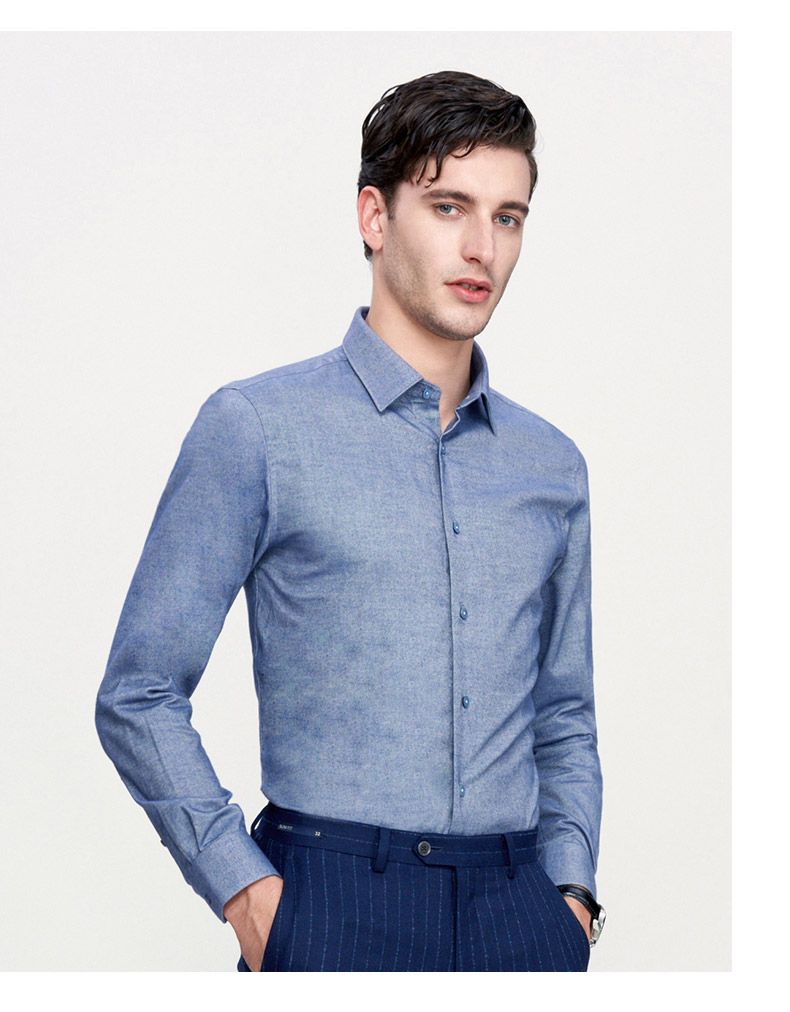 jodoll乔顿衬衫男长袖全棉商务正装修身休闲雾蓝衫商场同款衬衣牛仔蓝
