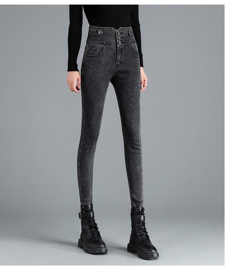 宁特拉高腰牛仔裤女小脚秋冬2020年新款显瘦灰色显高修身紧身女裤子潮