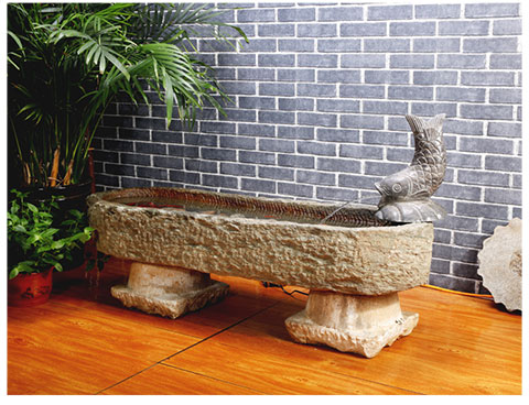 老旧石槽鱼缸阳台流水景观石头养鱼池水槽装饰室内摆件中式花园 组合