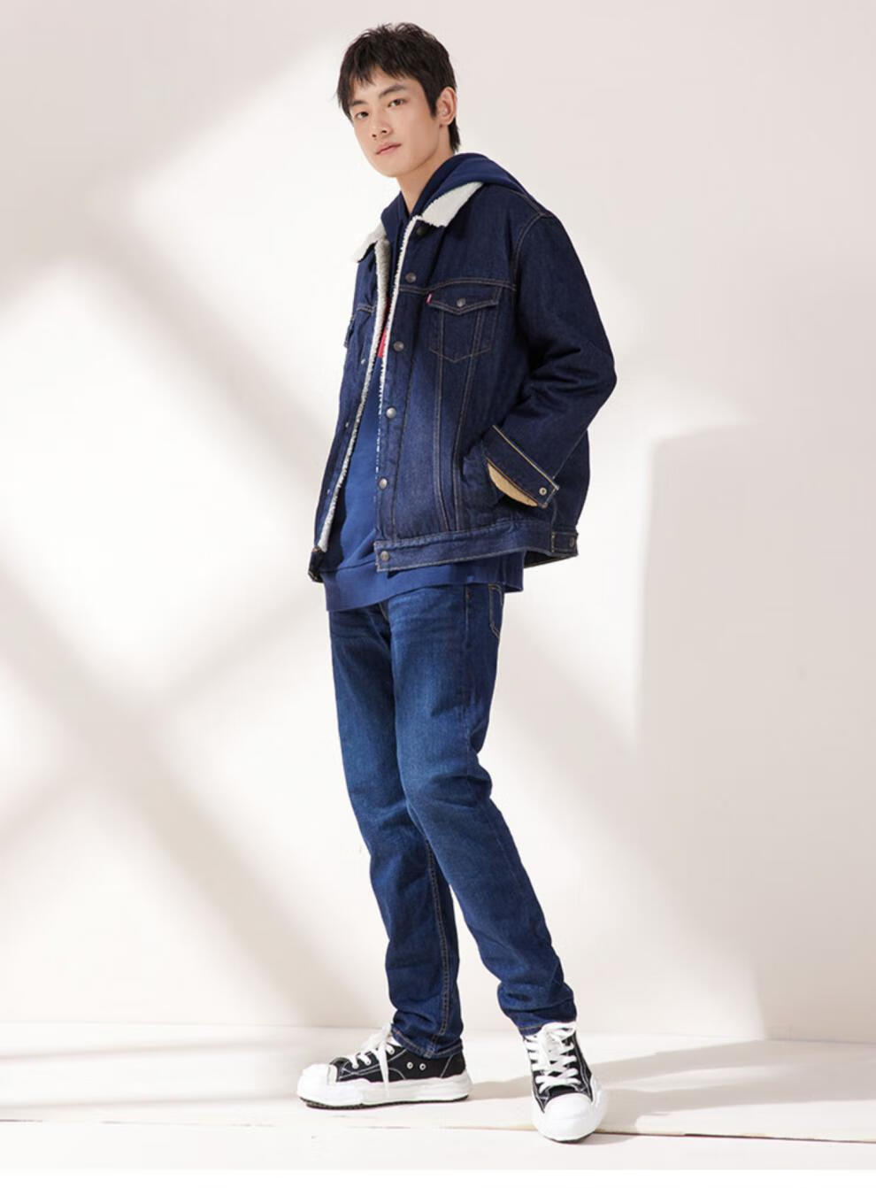 levis李维斯男士牛仔夹克2022冬季深蓝色羊羔绒保暖情侣装外套 深