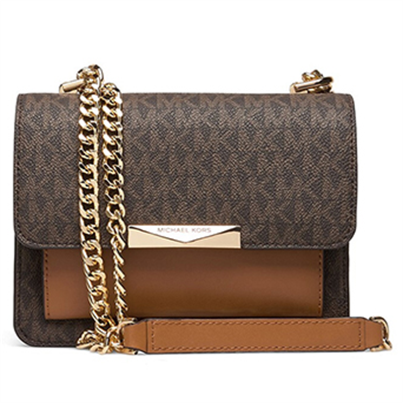 科尔斯mk链条包女士专柜款老花皮质手提单肩包 30h9gj4l3b brn acorn