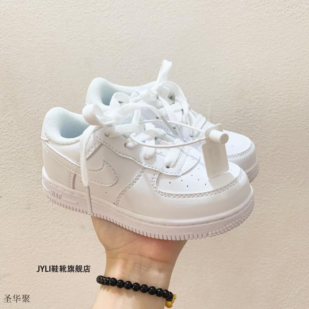 童鞋af1男童女童中大童低帮魔术贴运动鞋小白鞋百搭板鞋 白黑红中帮