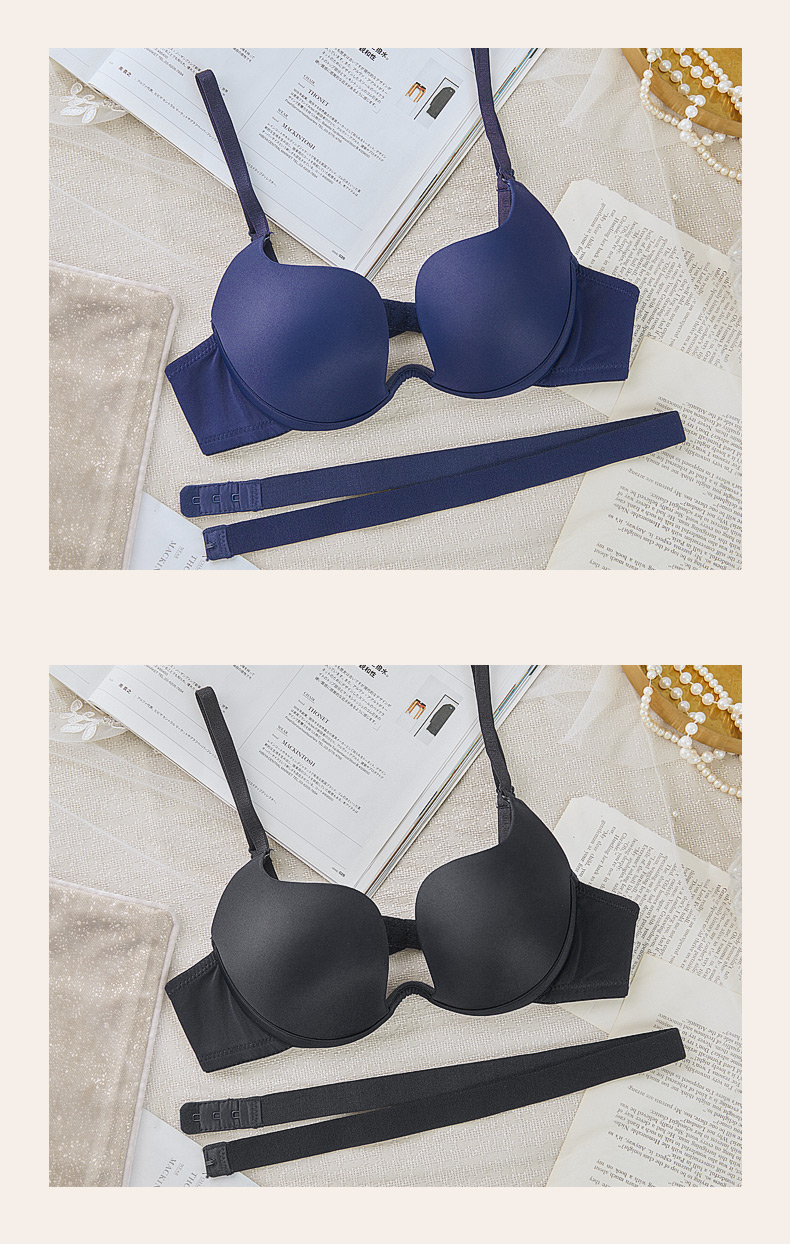 半罩杯内衣女小胸聚拢u型文胸套装性感低胸美背深v低领胸罩 黑色 80a