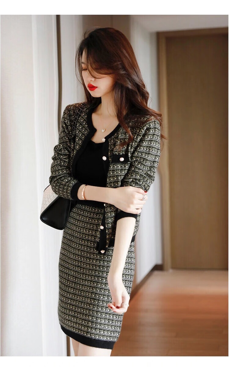 套裙两件套高档小香风两件套套装2022春秋新款女气质薄款针织减龄时尚