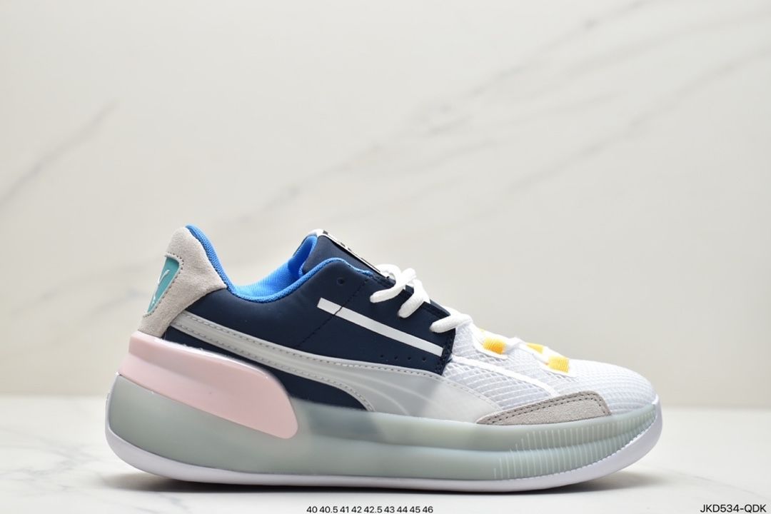 彪马(puma)库兹马 拼色皮面透气针织男鞋 低帮实战磨缓震篮球鞋 黑白