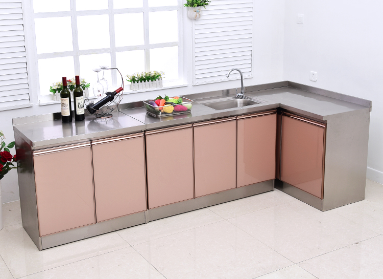 厨柜灶台碗柜一体成品全钢家用简易橱柜厨房洗菜池柜柜定制不锈钢经济