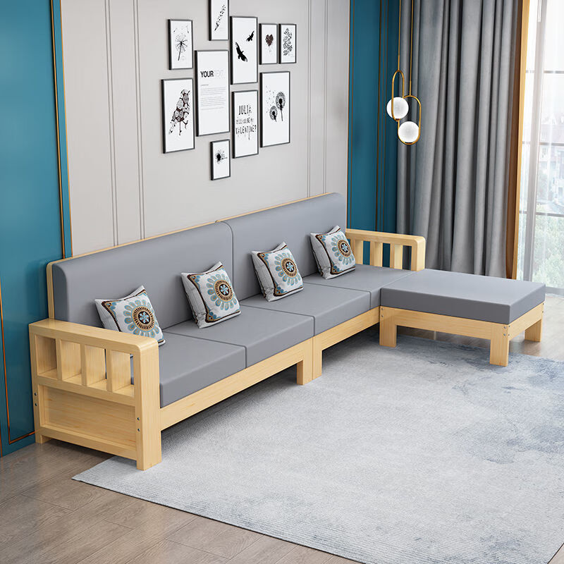 夏天 新中式全实木沙发组合三人位松木沙发小户型客厅单人经济型木