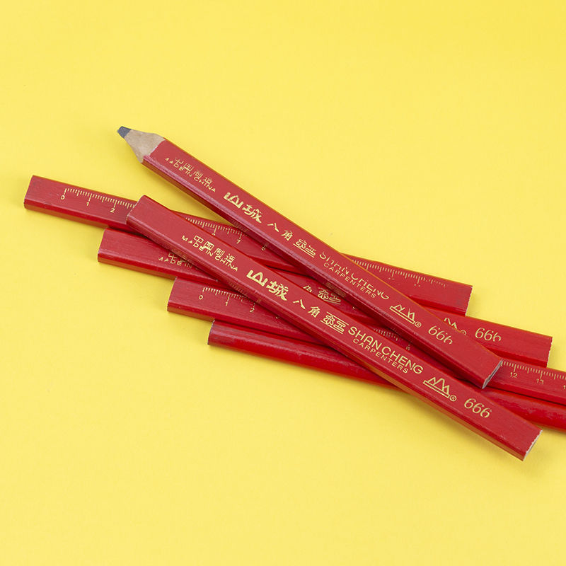 【】木工铅笔八角黑色硬度红蓝芯工地装修木匠专用加粗划线工具