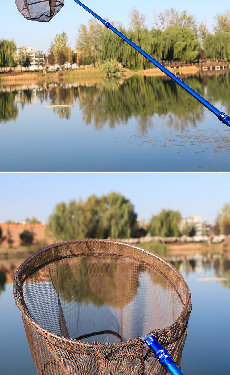 渔之源鱼网碳素抄网杆捞鱼网兜竿可折叠抄网头伸缩杆超网抄网 新幻影