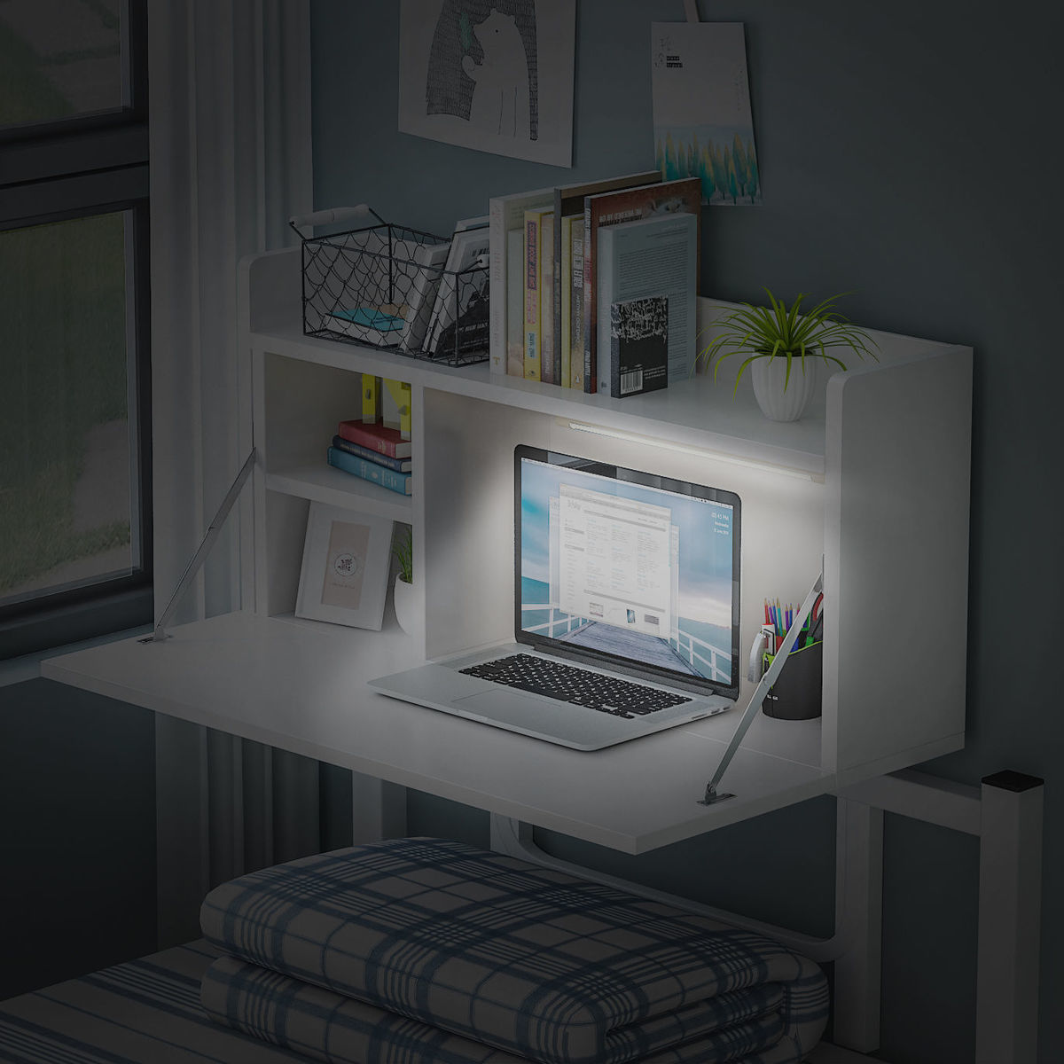 领凡学生宿舍神器床上书桌笔记本折叠电脑桌寝室铺现代简易小桌子柚木