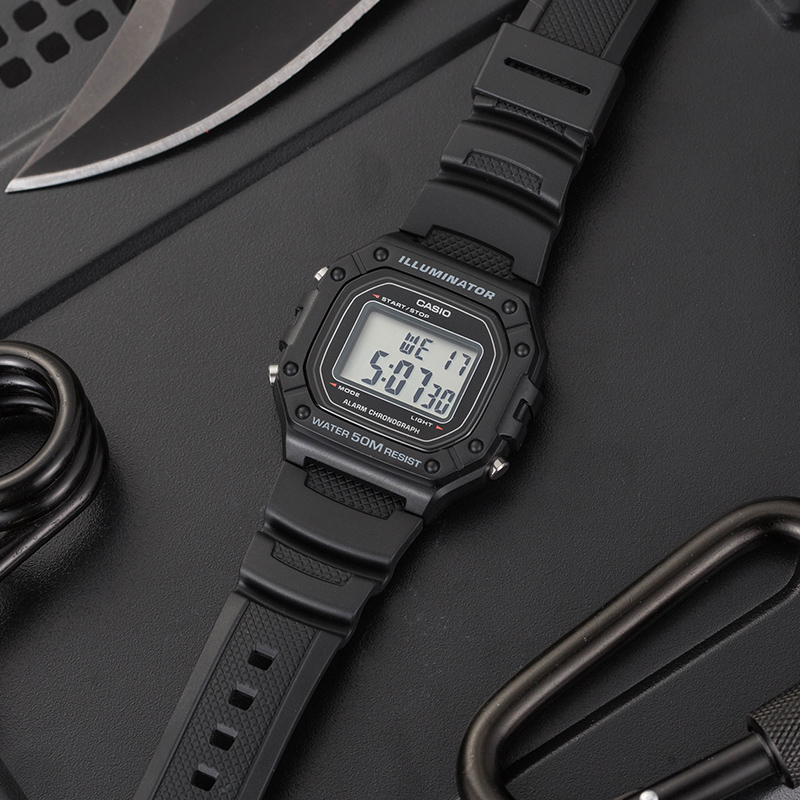 卡西欧海外代购casio手表男女学生中性电子小方块运动时尚方形表w218