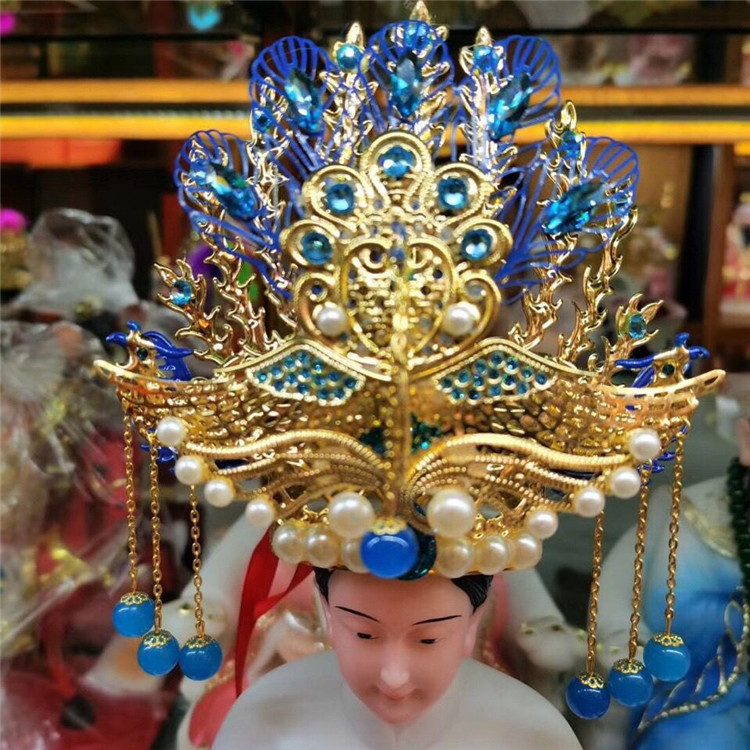 樊云天黑老太娘娘凤冠霞帔神帽观音帽子神明佛像帽神像帽冠三凤冠头饰