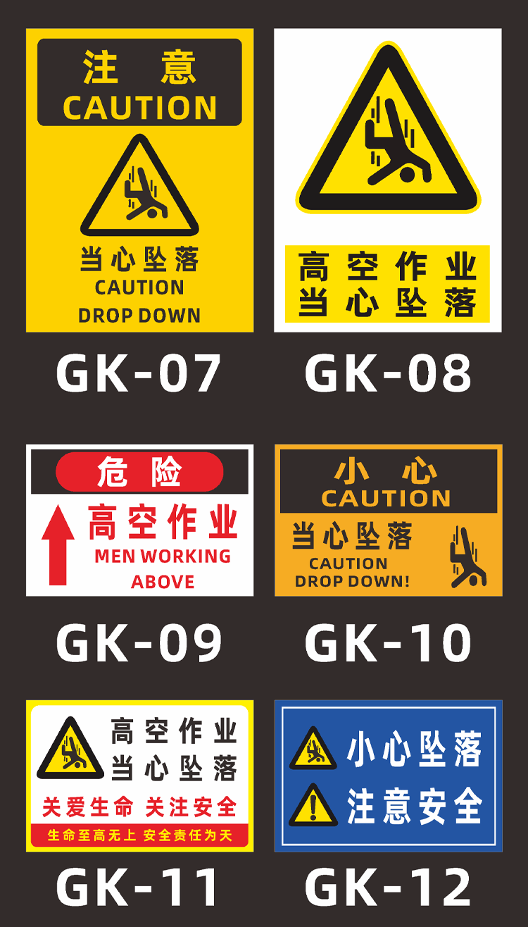 当心坠落警示牌建筑工地高空作业当心落物标志安全提示标识牌当心落物