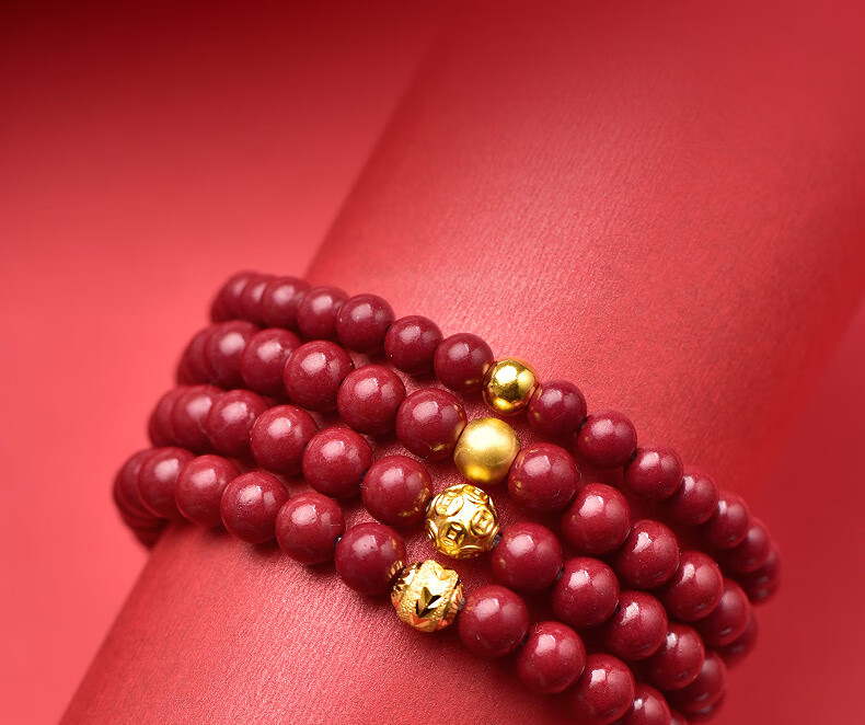 老凤凰520礼物古法金珠搭配朱砂手串女天然紫金砂本命年男黄金转运珠