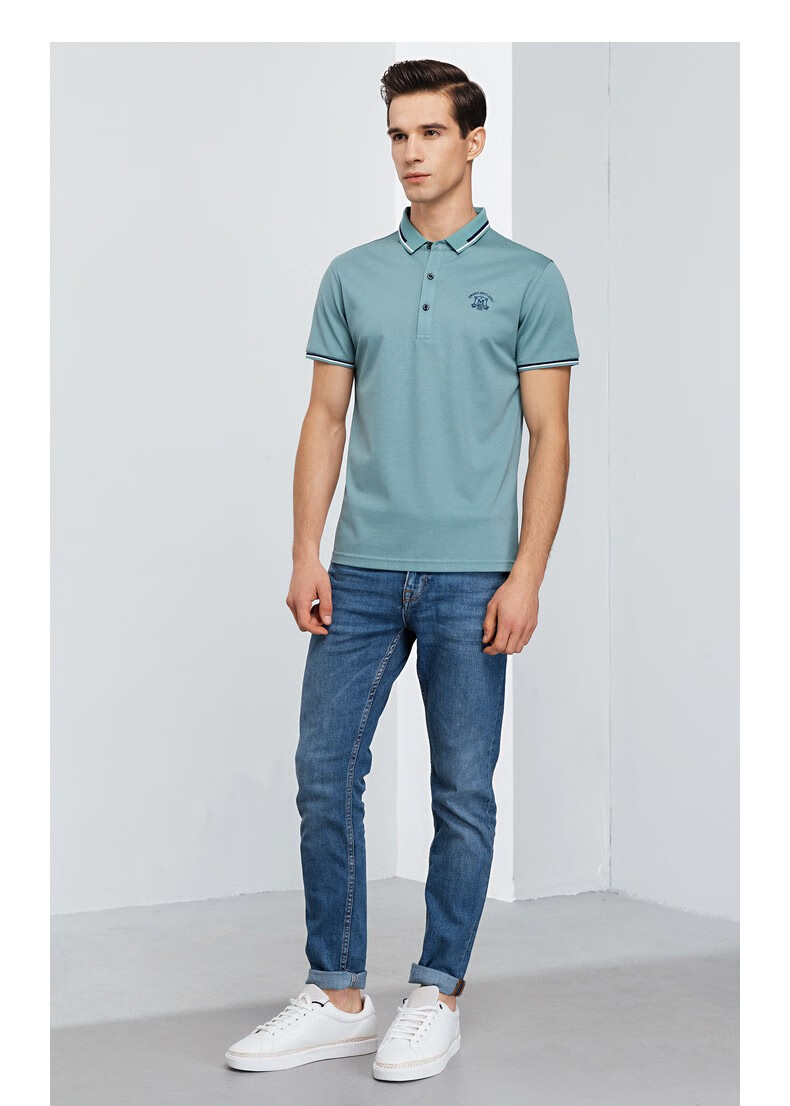 雪中飞男士短袖polo衫翻领2020夏季新款时尚休闲打底衫纯色t恤男 豆