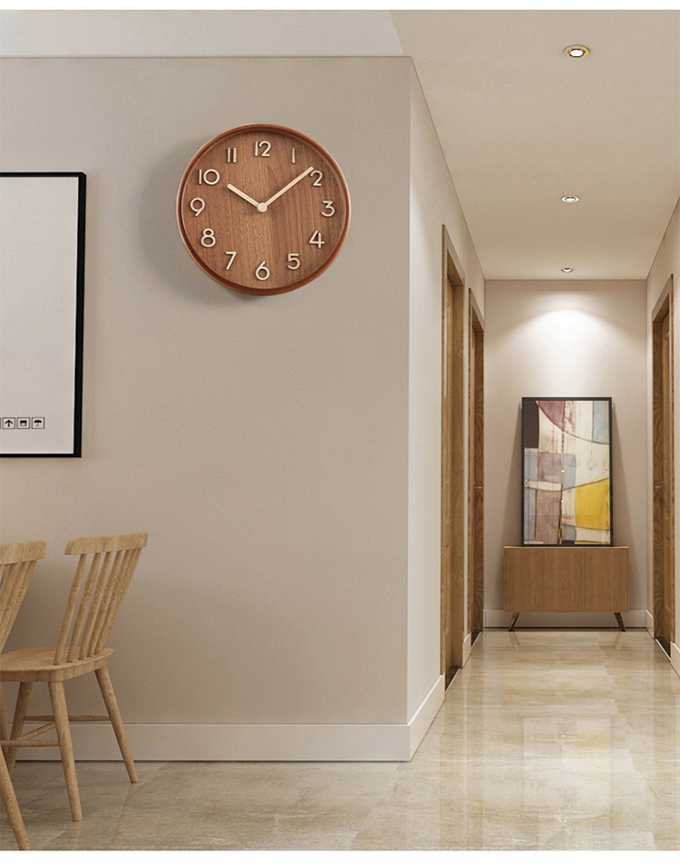 大数字实木时钟客厅家用办公室表座钟摆台式桌面摆件简约现代钟表胡桃