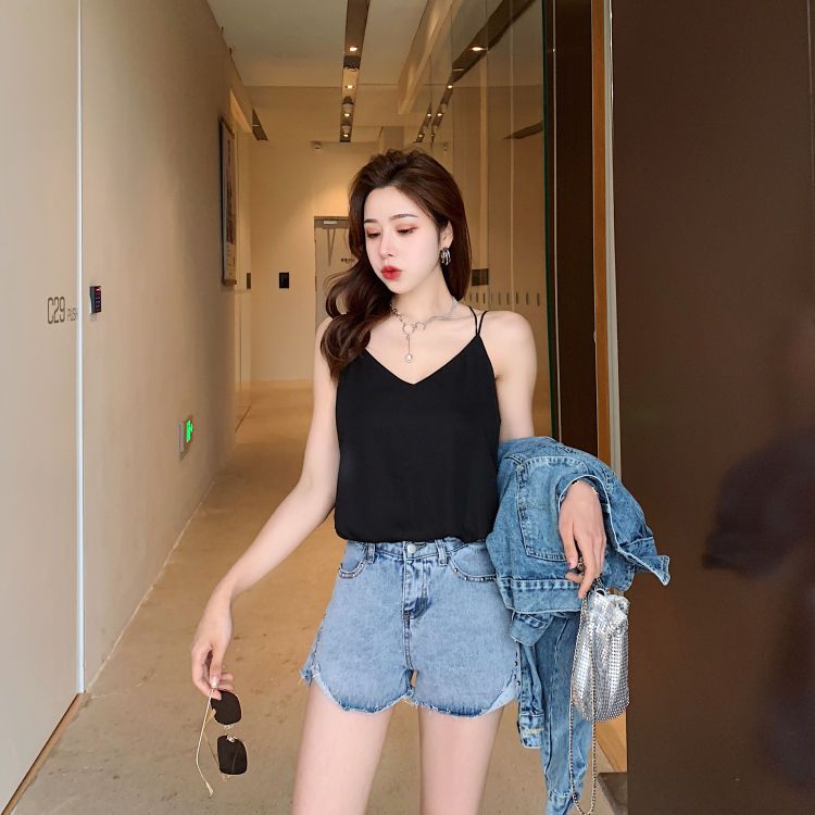 大码吊带背心女200斤大码女装雪纺心机吊带外穿胖mm宽松显瘦v领交叉