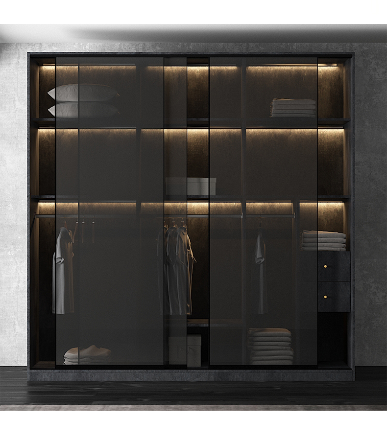 实木推拉门衣柜轻奢极简玻璃门家用衣柜滑门卧室整体衣橱定制简约大