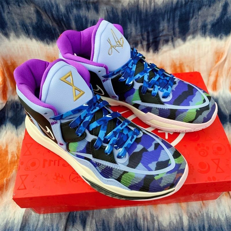 适配kyrie8infinitygs欧文8实战篮球鞋蓝紫色迷彩鞋带紫色腰果花鞋带