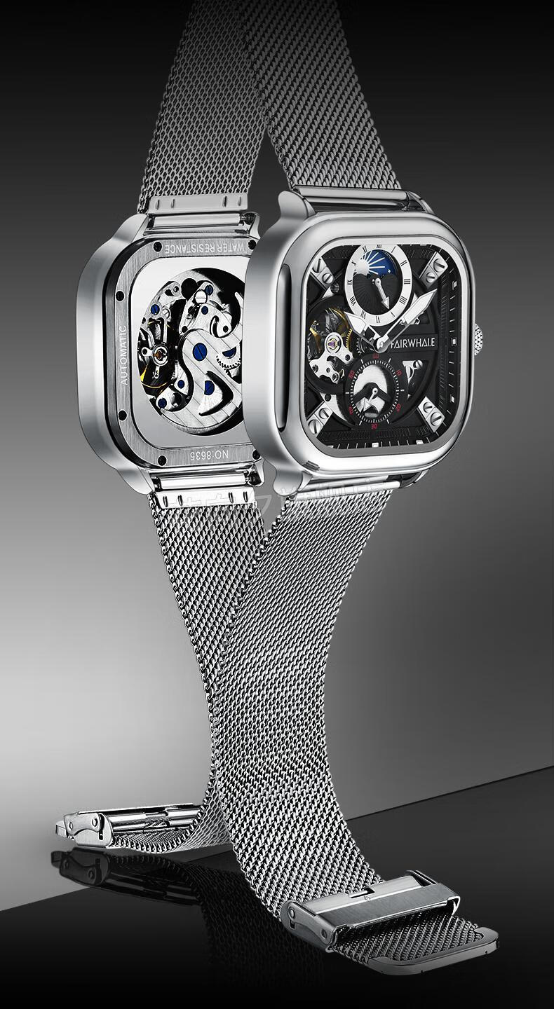 马克华菲全自动手表男士方形全自动机械表防水陀飞轮镂空潮男表杰霆zp