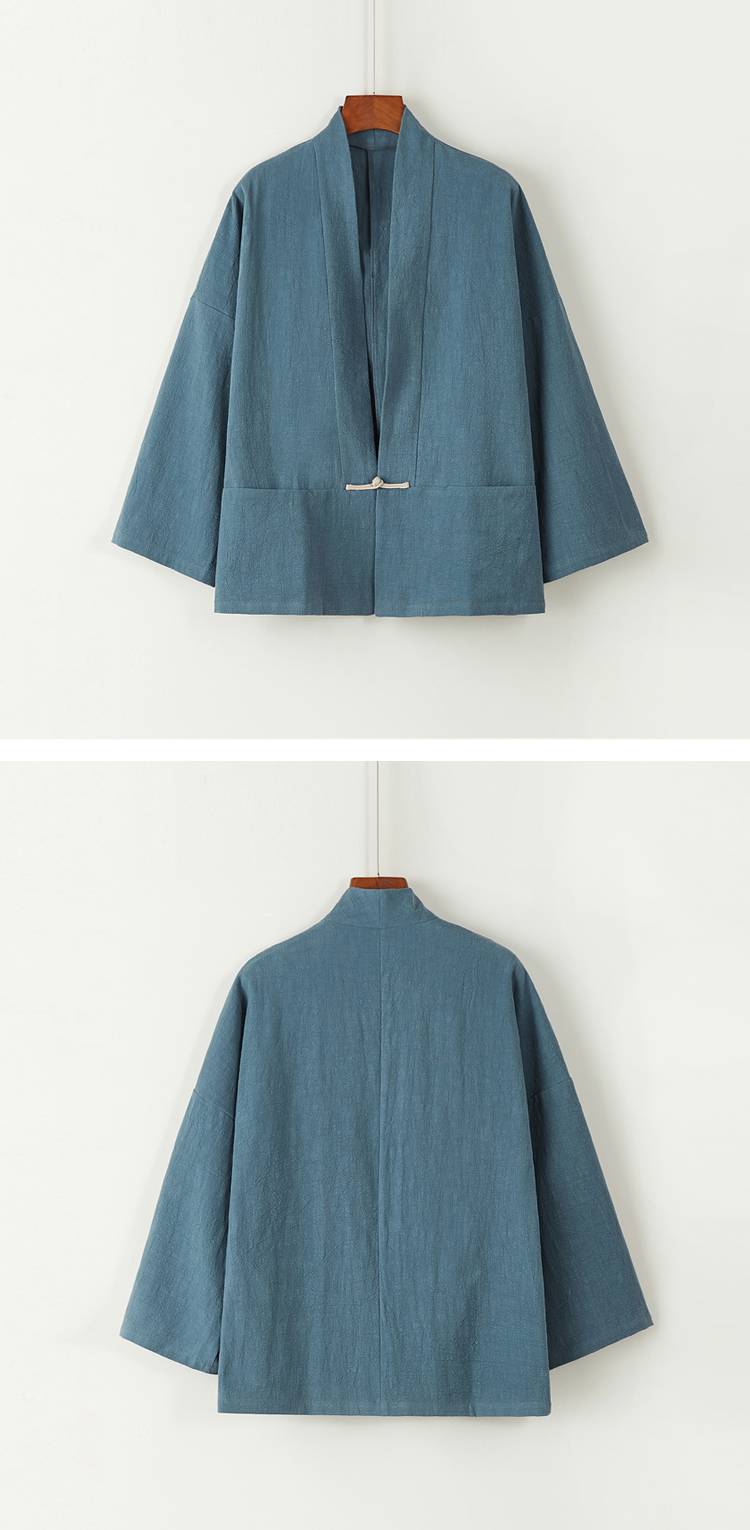 套装男棉麻道袍古装男士男式春秋季中式复古中国风外套褂子黑色上衣xl