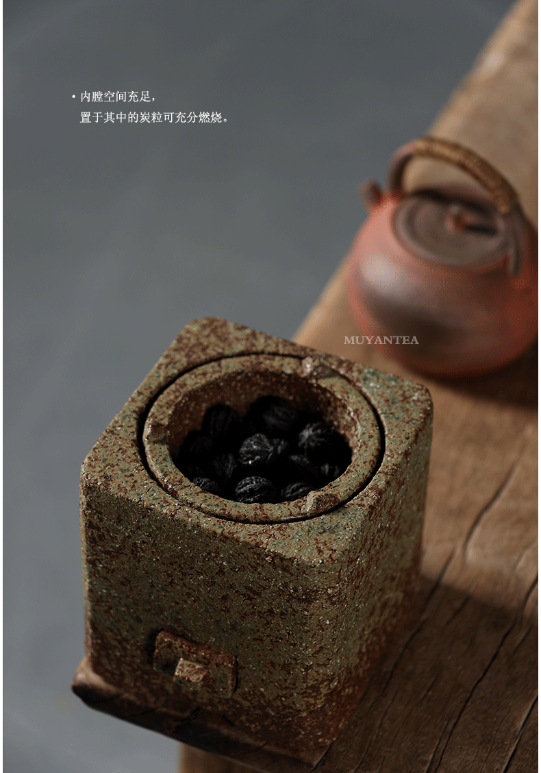 弗朗德柴烧炭炉煮茶壶日式禅意粗陶手作核桃木碳炉家用炭火炉煮茶炉柴