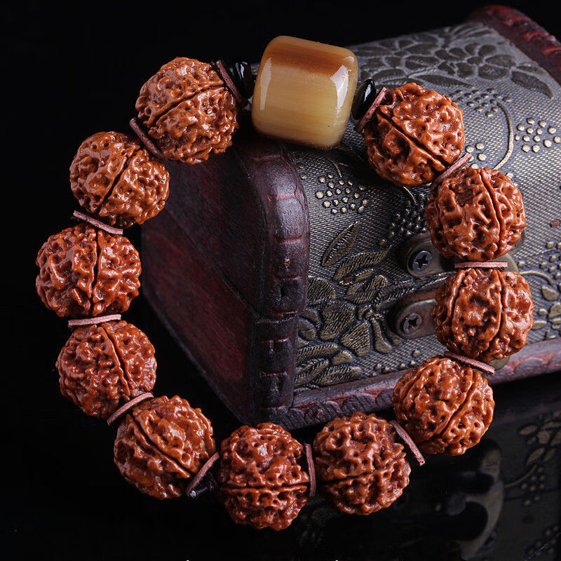 金刚菩提手串男士佛珠手链菩提子手串情侣依莲妃款式二牛角佛头款5瓣