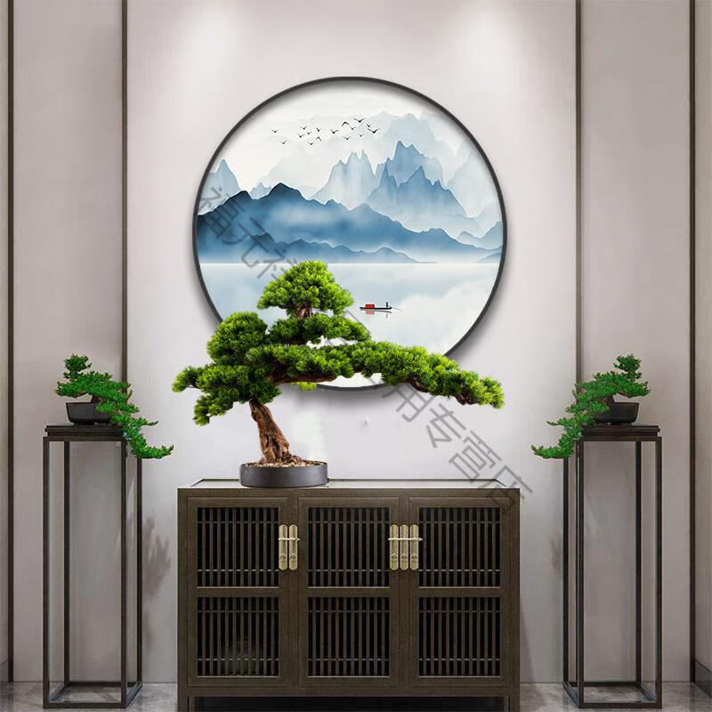 客厅实木仿真迎客松酒店桌面玄关绿植物假松树罗汉松盆景室内摆件绿d