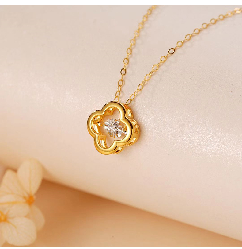 18k黄金钻石项链彩金蝴蝶结皇冠四叶草吊坠玫瑰金爱心au750小清新定制