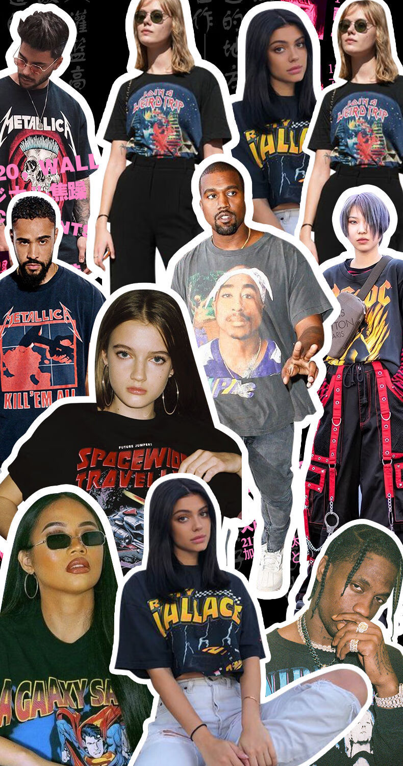 短袖hiphop溜肩嘻哈说唱炸街t恤高街男女ins上衣playboicartis胸围120