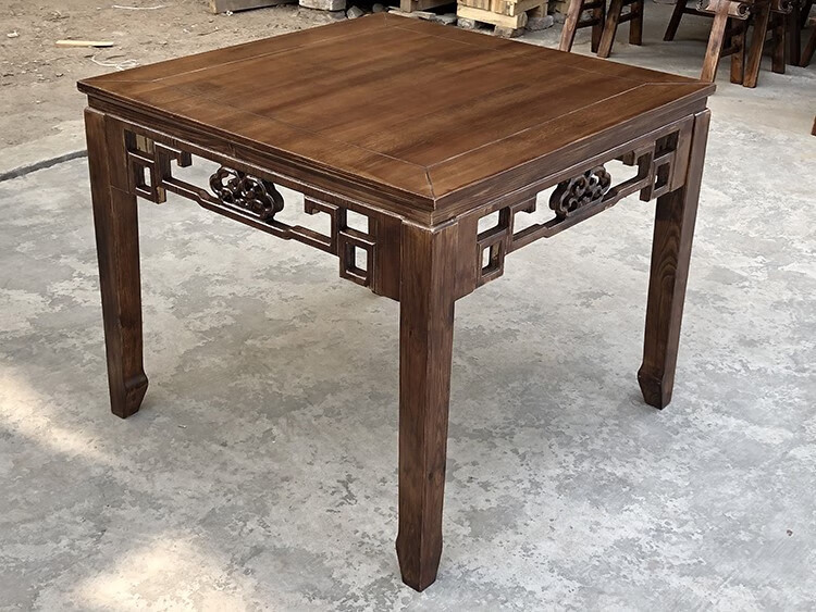 实木饭店桌椅组合餐馆酒店面馆酒席桌子农村老式正方形仿古八仙桌