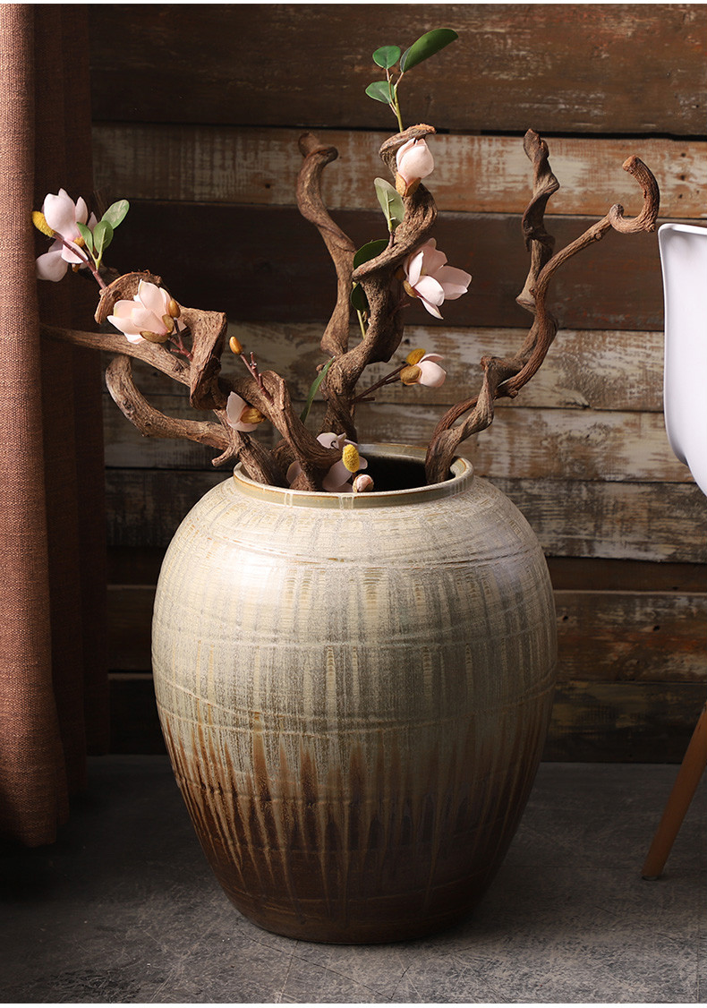 复古风现代落地大陶瓷庭院园林大陶缸客厅插花简约摆件超大荒原花瓶