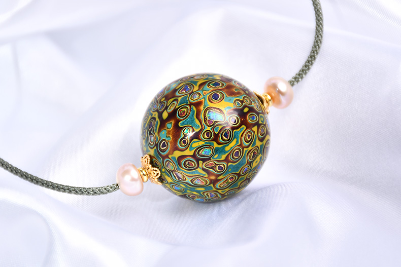 恋江南大漆珠锁骨链吊坠项坠配饰女士佛珠项链饰品水晶欧珀犀皮漆器