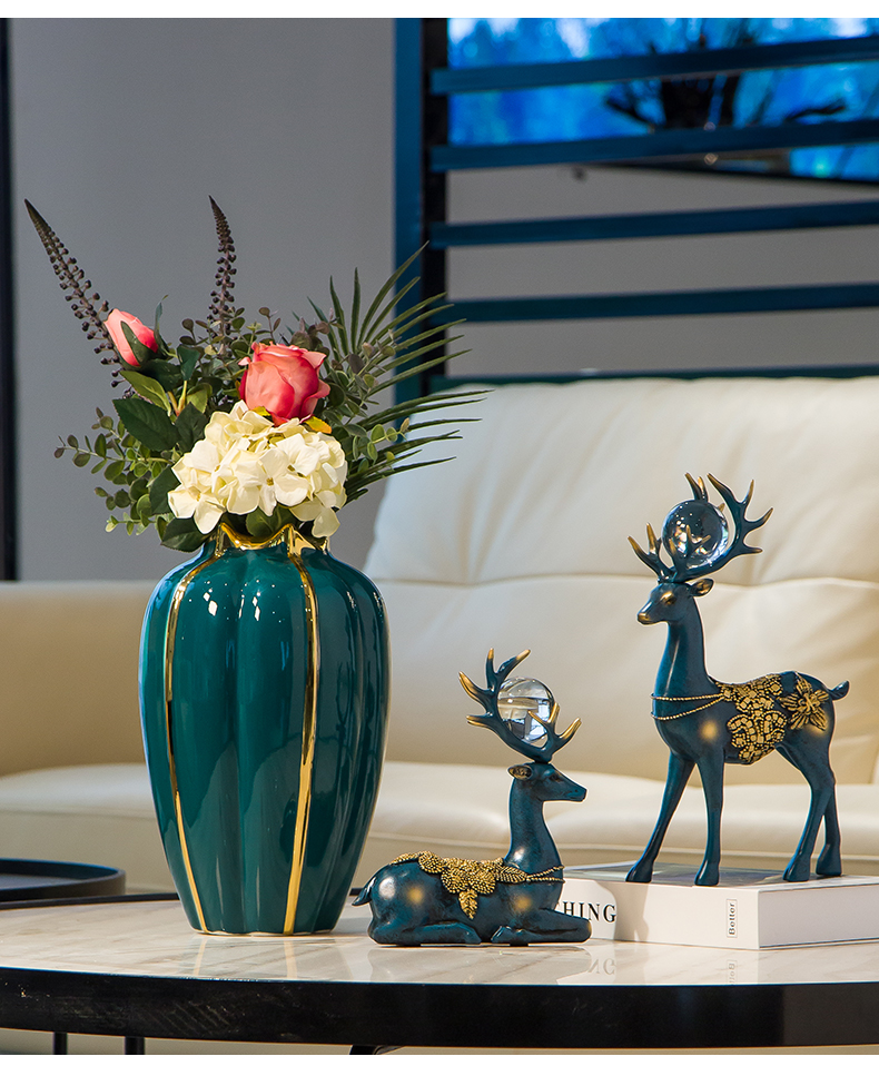 鹿凌青轻奢创意陶瓷花瓶摆件装饰实用陶瓷摆件现代北欧轻奢客厅插花