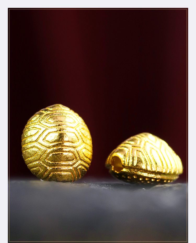 晚仪珠宝黄金小龟壳串珠手工老金錾刻素金999足金金转运珠编绳金龟