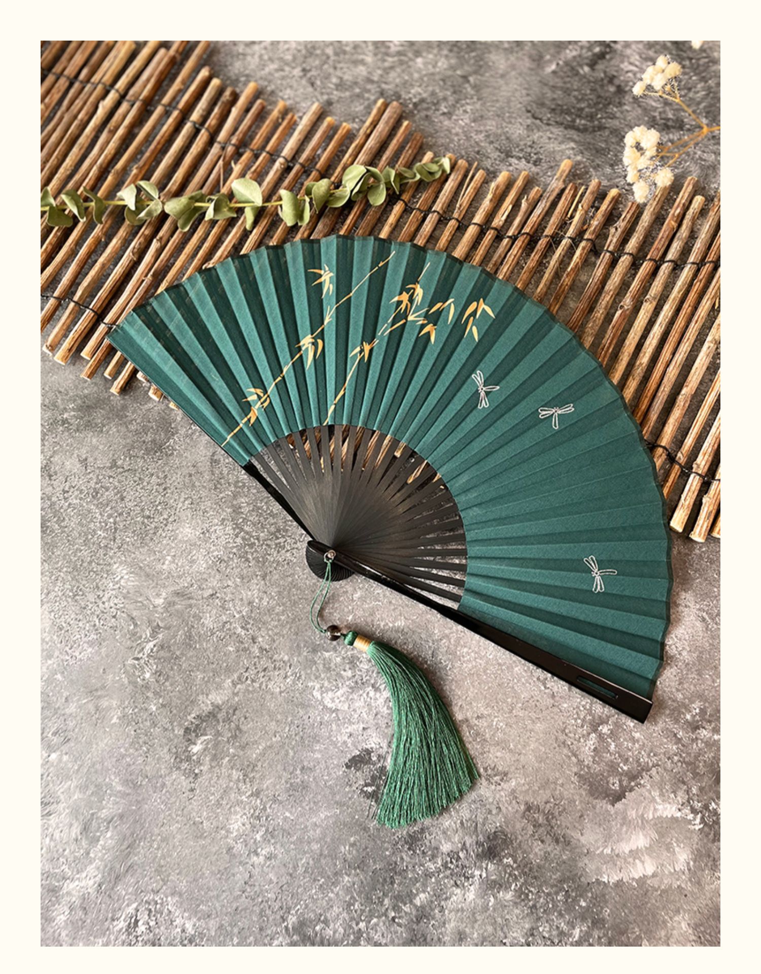 温客行7寸男扇墨绿竹林便携古风中国风折扇纳凉汉服扇子 和平鸽油漆骨