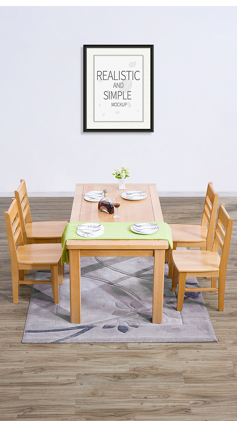 原木餐台饭桌餐桌椅子组合家用北欧4人6人全榉木餐桌加厚版138085米