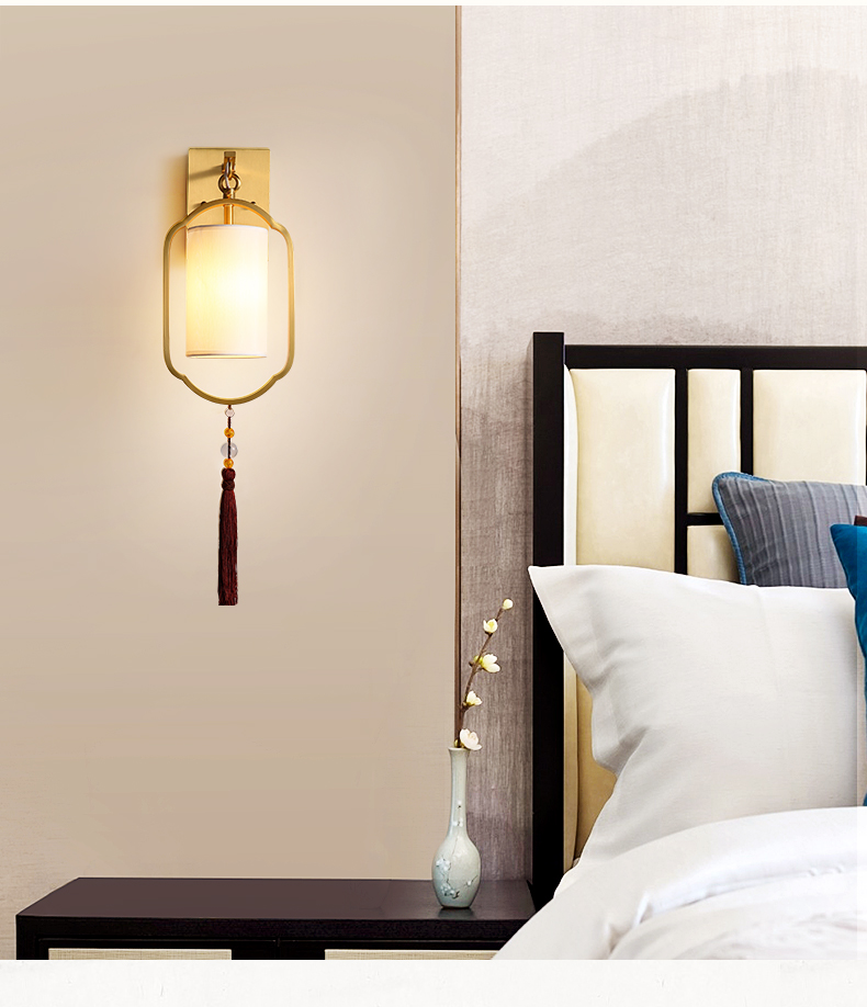 风客厅电视墙灯家用简约 全铜壁灯(直径18cm*高38cm(不含吊坠高度)