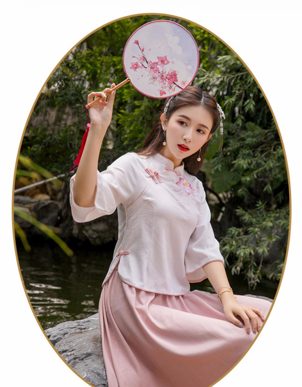 民国风女装复古盘扣套装汉服女学生古装改良唐装汉元素古风两件套中国