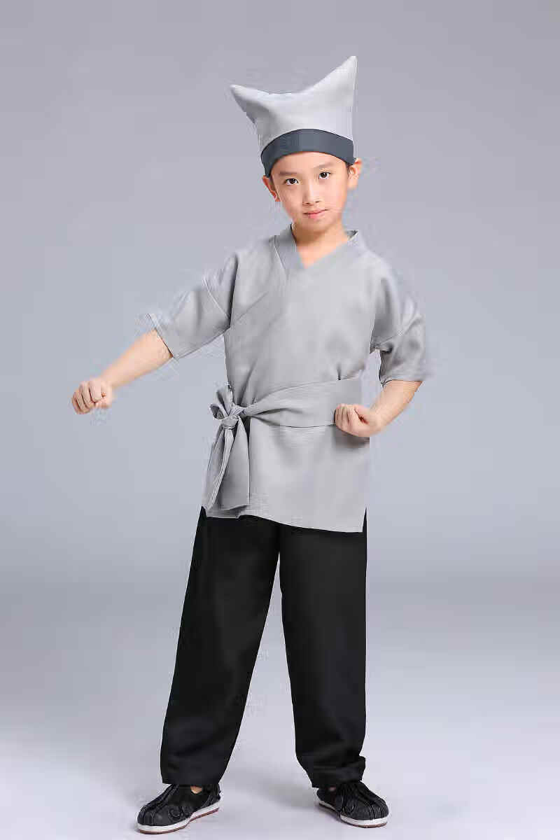 店小二演出服古装汉服套装儿童村民衣服男女演出服装古代老百姓表演服