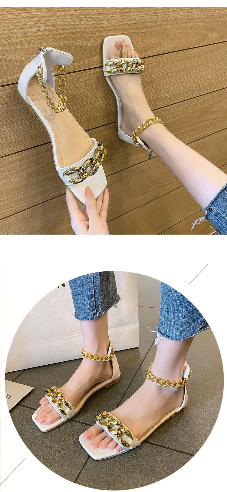 夏天穿的女士凉鞋包脚后跟女夏季百搭气质露趾包跟潮平底一字带罗马鞋