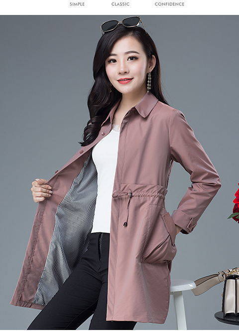 妈妈春装秋季新款长袖上衣女秋变色风衣外套女收腰中长款女装显气质