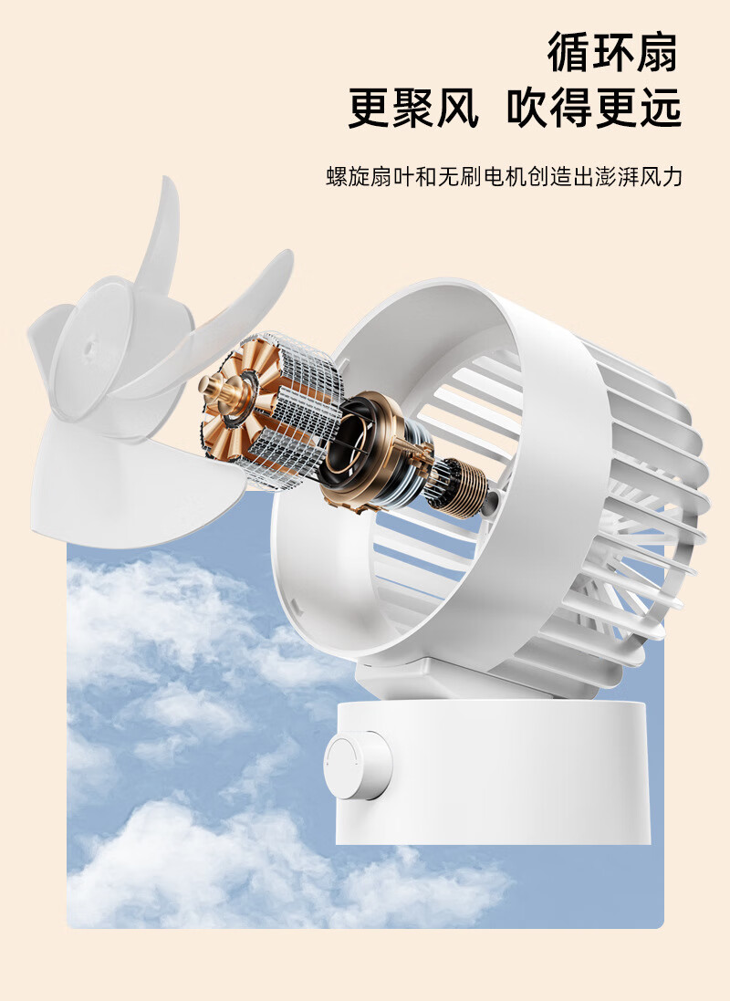 8，對伴2024夏季新款F87迷你桌麪空氣循環扇小型usb充電風扇學生宿捨辦公 插電款黑色 F87桌麪循環扇