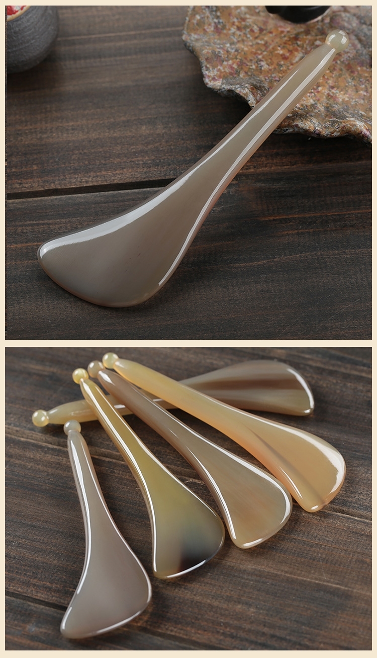 天然牛角拨筋棒眼部面部美容按摩棒导入棒刮痧板铂金棒点穴笔 编号145