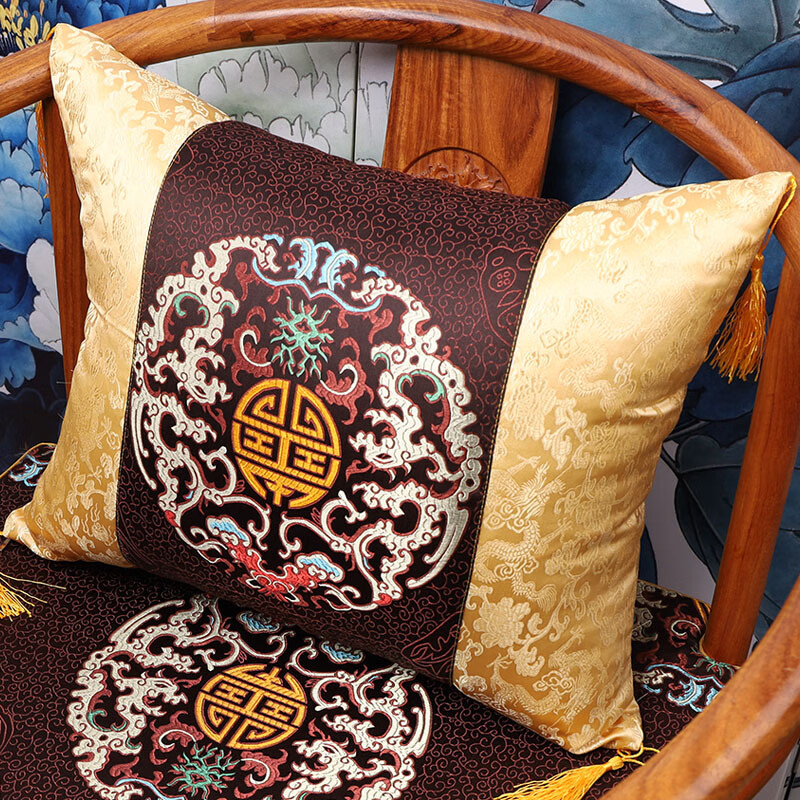 中式红木家具抱枕腰枕靠枕椅子抱枕沙发靠垫套中国风靠垫大红富贵花40