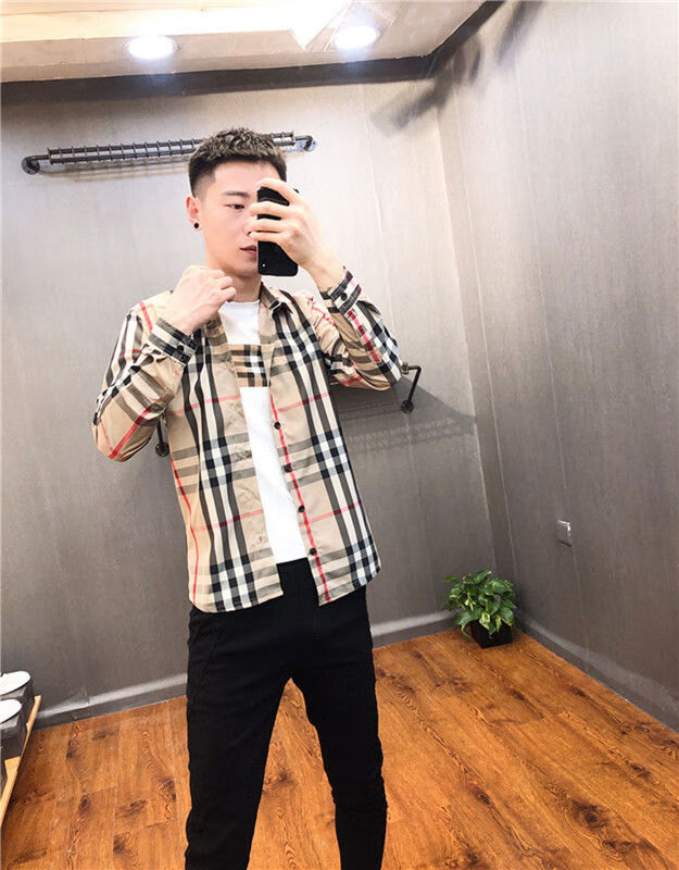 特价捡漏彬核大码ins格子衬衫男士宽松型长袖社会精神小伙衬衣男外套