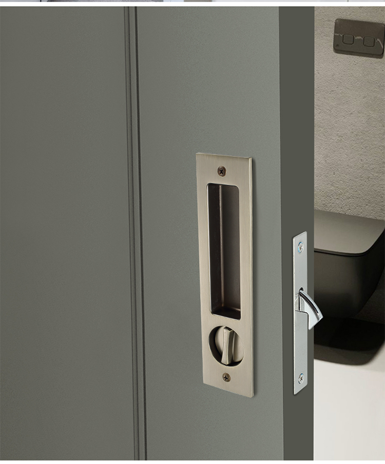 宝凰美式移门锁 现代简约室内平移木门锁扣嵌入式厨房推拉门锁黄古铜