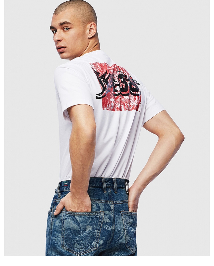 diesel迪赛男士圆领后背印花宽松休闲短袖t恤00skbn0091a白色100s