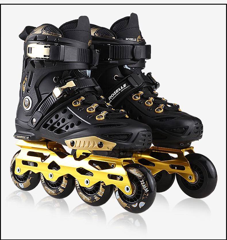 新款专业轮滑鞋洛直排轮平花鞋花式鞋旱冰鞋男女全闪黑金工具35